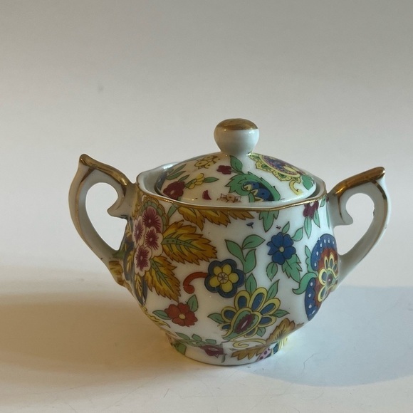 Vtg LEFTON Paisley Fantasia Gilt Floral Porcelain Sugar Bowl - Picture 3 of 5